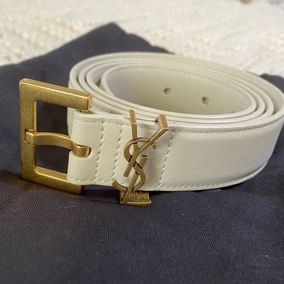 100% Authentic Laque YSL Saint Laurent Monogram Leather Belt - Picture 3 of 7